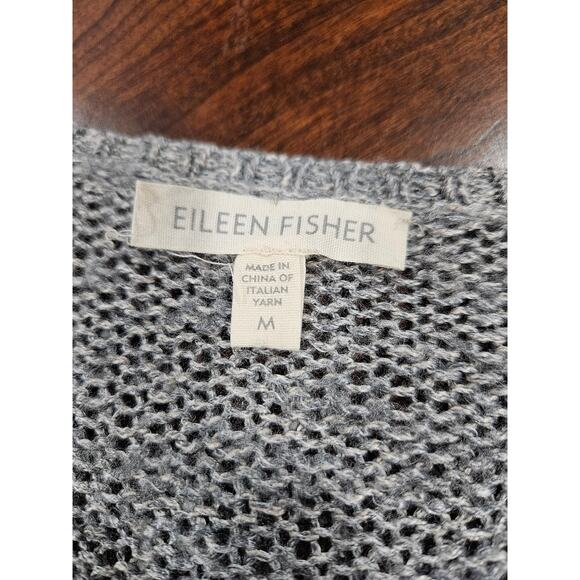 EILEEN FISHER Sweater M Linen Blend Open Knit 3/4 Sleeve Pullover Gray Silver - Picture 2 of 6